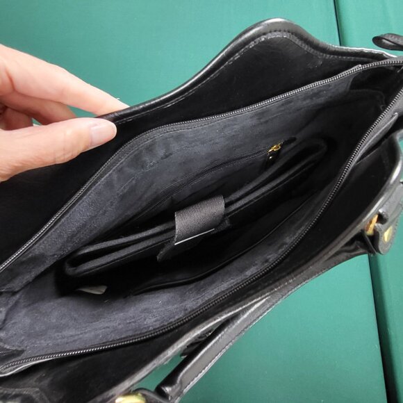 Sony brand black faux leather computer bag with gold hardware north-south style - Picture 8 of 10